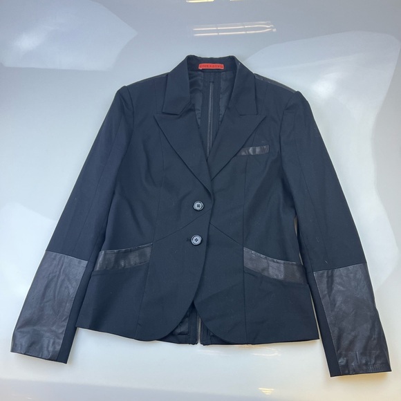 Alice & Olivia Black Leather Trim Blazer Jacket N236-14 - Picture 2 of 10